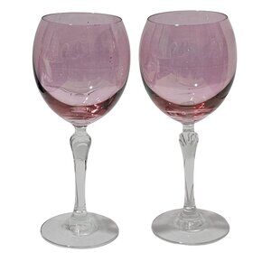 2 Colony Bijoux Pink Iridescent Wine Glasses 7.75" romantic crystal 8z presecco